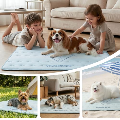 Vagascape Dog Cooling Mat 3.0 Double-Sided Usable, 47" x 28" Thick Durable Pet Cooling Mat for Extra Large Pet, Washable Cooling Mat for Dog Outdoor and Indoor - color: Blue, size: L(47“×28“)