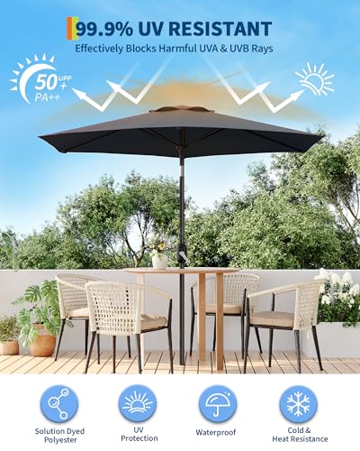 GarveeLife Outdoor Patio Umbrella, Table Market Umbrella with Push Button Tilt and Crank, 8 Sturdy Ribs UV Protection Waterproof for Garden, Deck, Backyard, Pool - color: Grey, size: 10FT