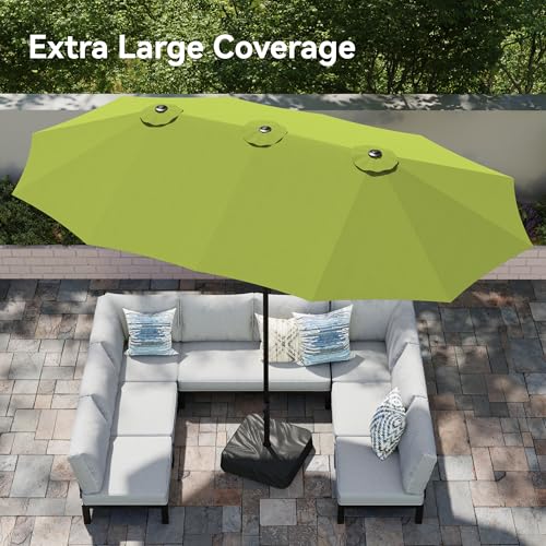 PHI VILLA 15ft Large Patio Umbrellas with Base, Outdoor Double-Sided Rectangle Market Umbrella for Pool Lawn Garden, Lime Green - color: Lime Green