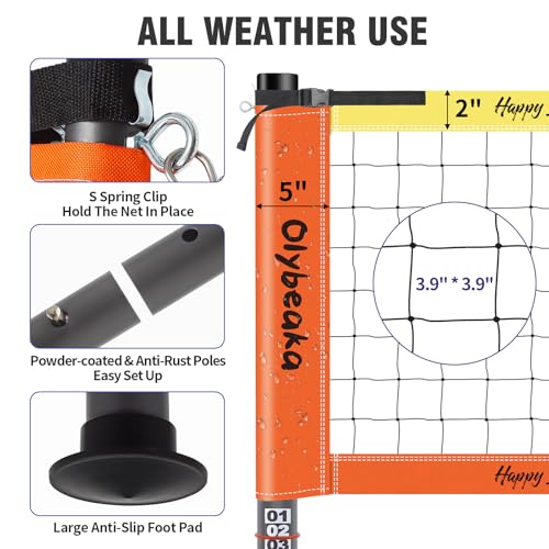 Outdoor Volleyball Net Set for Backyard Beach with 1.25“ Adjustable Poles, Anti-Sagging 28-ply PE Net, PU Volleyball & Pump, Large Portable Carry Bag