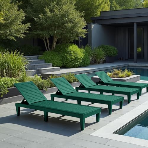 Nestl Sun Tanning Chair - Forest Green Chaise Lounge Chair Outdoor, Lightweight Pool Lounge Chairs Set of 4, Adjustable 5-Position Reclining Lawn Chair, Waterproof Beach Outdoor Lounge Chairs - color: 3 - Forest Green, size: Set of 4