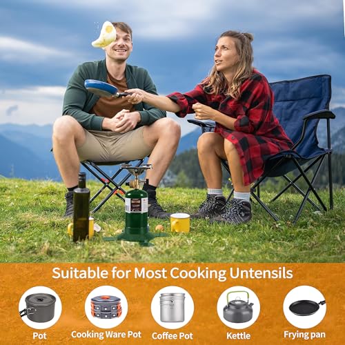 Propane Cylinder Top Stove with Adjustable Burner, 10000BTU Portable Camping/Backpacking Cooker,Camping Stove Propane,Single Burner Propane Stove with a USB Ligther,Camp Gas Stove(Fuel not included) - color: Green