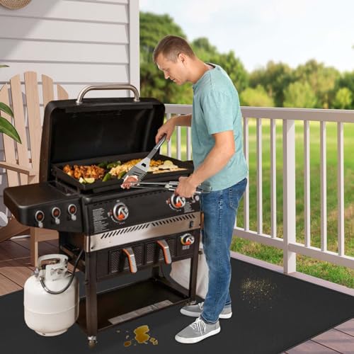 TOHONFOO 90 x 48 in Under Grill Mat Compatible with Blackstone 28in & 36in Griddle - Fireproof BBQ Mats for Grilling to Protect the Deck, Patio, Pavers - Griddle Mat Compatible with Blackstone - color: Black, size: 90x48x0.02in