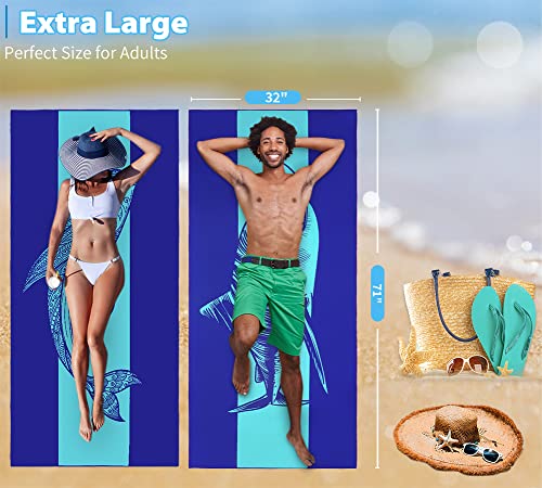 2 Pack Microfiber Lightweight Beach Towel 71"x32" Oversized Extra Large Thin Sand Free Towels Travel Swim Pool Yoga Gym Camping for Adults Women Men Beach Essentials Accessories Vacation Gift - color: 2 Pack Dolphin Shark