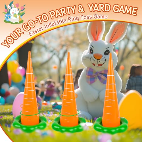 5 Pack Easter Inflatable Ring Toss Game, Outdoor Easter Games Set with 10 Plastic Rings and Pump, Family Carnival Party Favors Supplies