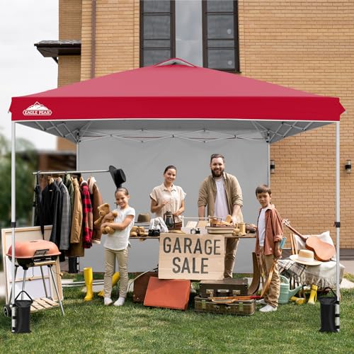 EAGLE PEAK Commercial Canopy 10x10 Pop Up Canopy Tent with 1 Sidewall, Easy Setup Heavy Duty Instant Event Shelter for Vendors & Markets, Outdoor Sun Shade, Red - color: Red, size: 10x10