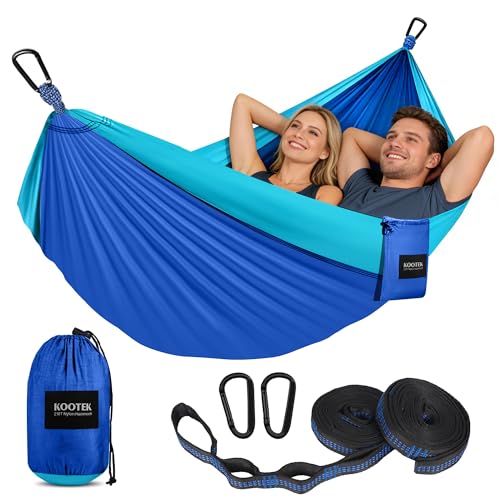 Kootek Camping Hammock, Portable Hammocks with Tree Straps & Attached Carry Bag, Camping Essentials Gear, Perfect for Outside Indoor Hiking Beach Backpack Travel - color: Royal Blue & Sky Blue, size: Large