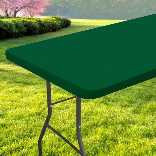Rectangle Table Cloth, Waterproof Elastic Fitted Tablecloth for 5 Foot Folding Tables, Washable Polyester Tablecloths for Picnic, Camping, Outdoor (Emerald Green, 30"x60") - color: Emerald Green, size: 60" x 30" (Rectangular)