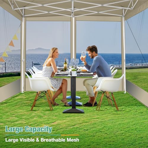 COBIZI 10x10 Canopy Tent, Heavy Duty Pop up Canopy with Sidewalls, Waterproof Easy Setup Canopy with Mosquito Netting, Outdoor Instant Screen Tents for Parties, Wedding, Backyard with Carry Bag, Khaki - color: Khaki, size: 10x10ft