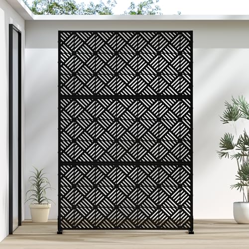 Casaphoria Metal Privacy Screen Outdoor, 72" H x 47" W Freestanding Decorative Privacy Screen for Patio Deck Balcony Garden with Stable Base, Black-Cecil - color: Black-cecil