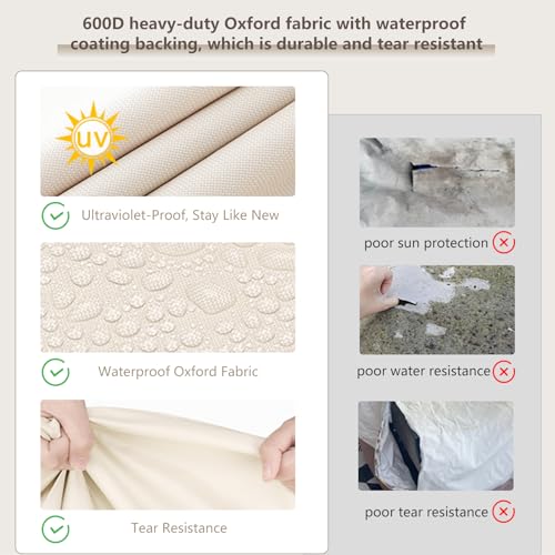 Patio Ottoman Cover Waterproof Heavy Duty Square Outdoor Ottoman Covers, 32W x 32D x 18H Inches Patio Furniture Covering Protector Outdoor Side Table Cover (Beige) - color: Beige - Ottoman Cover, size: 32"w X 32"d X 18"h
