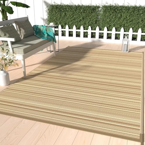 GENIMO Outdoor Rug 9x12 ft Waterproof, Reversible Plastic Straw Patio Rug for RV Camping Mat, Deck, Backyard Balcony Mat - Lightweight & Easy to Clean, CoffeeBeige - color: Coffeebeige, size: 9' x 12' (Rectangular)