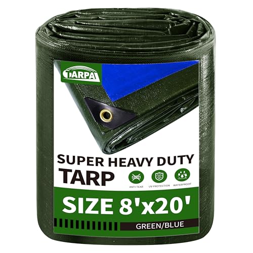 TARPAL 8x20 Tarp Heavy Duty Waterproof Tarp 16mil Thick Tarps with Metal Grommets Every 17.7" UV Protection&Tear -Resistant Cover for Firewood,Roof,Pool,Car,RV&Outdoor Furniture（Green/Blue） - color: Green/Blue, size: 8x20 Feet-Finished size
