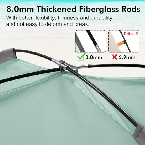 WhiteFang Beach Tent Anti-UV Portable Sun Shade Shelter for 3/4/6/8 Person, Extendable Floor with 3 Ventilating Mesh Windows Plus Carrying Bag, Stakes and Guy Lines - color: Blackout Shelter-Mint Green, size: 3 Person