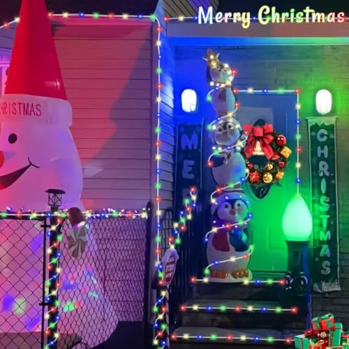 YEGUO Solar Rope Lights Outdoor Waterproof, 66ft 200 LED Multicolor String Lights, 8 Modes Fairy Lights in Clear Thin Tube - color: Multicolor