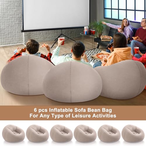 Realspring 6 9 12 Pcs Inflatable Bean Bag Chairs for Adults with Electric Air Pump, Blow up Couch Folding Portable Inflatable Couch Lazy Sofa for Outdoor Movie Night Camping(Coffee,6 Pcs) - color: Coffee
