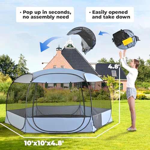 XXLarge Popup Portable Dog Houses, 10'x4.8'H Assembly-Free Gazebo-Style Kennel Dog Playpen Pet Screen Tent Sun Shade Shelter, Dog Crates Canopy for Travel Camping Anti-Bugs with Leakproof Bottom - color: Grey, size: XXLarge, 10' x 10' x 4.8'H