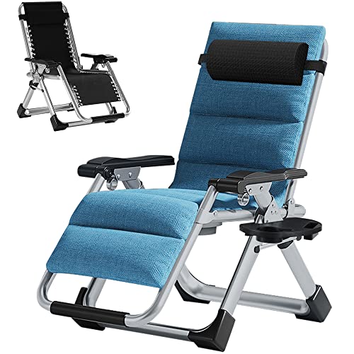 ABORON Zero Gravity Chair,Premium Outdoor Lawn Folding Lounge Chairs,Sturdy Adjustable Reclining Patio Chairs with Removable Cushion,Headrest & Tray - color: Sliver & Sky Blue