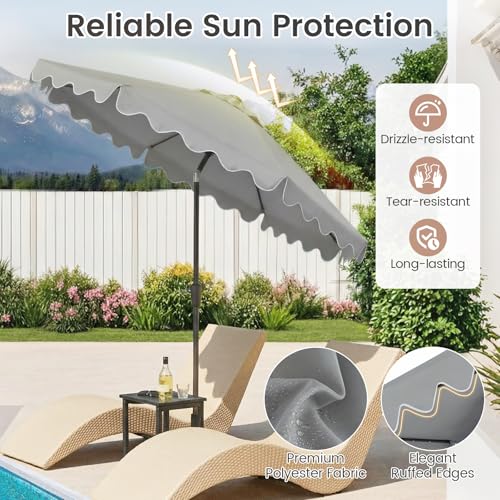 Tangkula 9 FT Solar Patio Umbrella with Base Included, 2-Tiers Outdoor Scalloped Table Umbrella with 32 LED Lights, 2 Sandbags, Tilt Adjustment, Crank, 8 Ribs for Market Backyard Pool Deck Beach Lawn - color: Gray, size: 9 FT