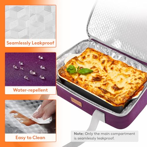 Lifewit Insulated Double Decker Casserole Carrier, Expandable Lasagna Lugger Tote Bag for Hot or Cold Food, Fits 9" x 13" Baking Dish for Potluck Parties, Picnic and Cookouts, Purple - color: Purple