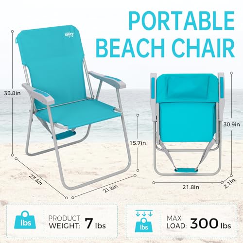 #WEJOY Folding Beach Chair for Adults, Lightweight Beach Chair with Shoulder Straps, High Back Camping Chairs with Hard Armrest, Supports 300lbs for Outdoor Lawn Concert - color: #C 1 Pack Cyan, style: Classic