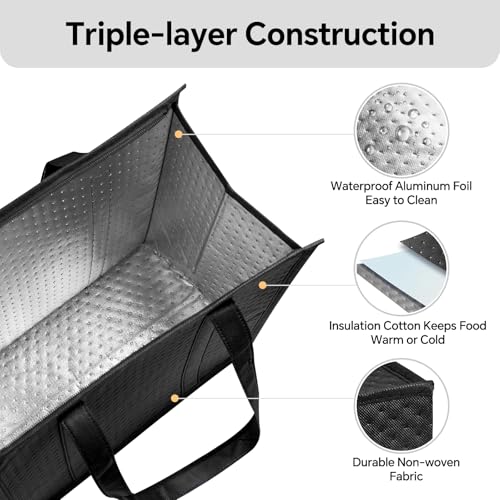 Insulated Grocery Bags, Reusable Insulated Bag, Portable Cooler Bags for Shopping Food Travel Beach Camping (4 Pack) - color: Black