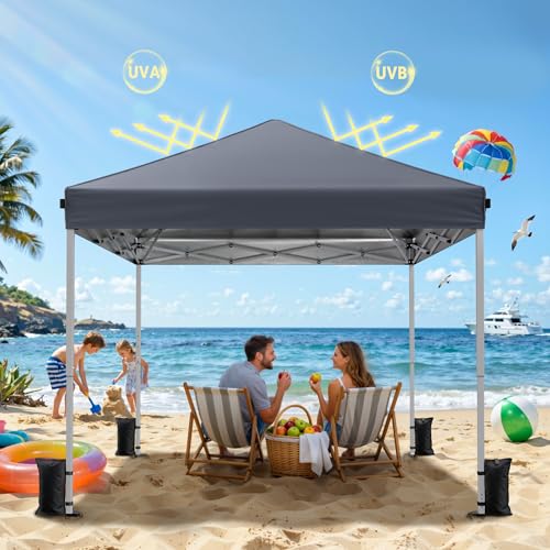 Driftalia 10x10 Pop Up Canopy Tent, Instant Setup Portable Canopy with Carry Bag, 4 Sandbags and 8 Stakes for Outdoor Events, Parties & Camping - Dark Grey - color: Dark Grey