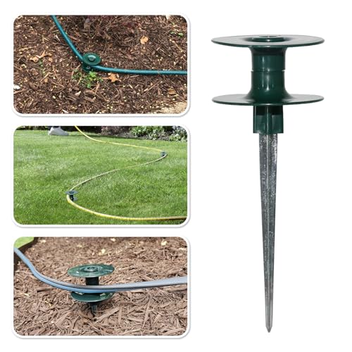 6 Pcs Garden Hose Guide on Spike, Guides Water Hoses Guide on Zinced Spike Hose Guard for Plant Protection Garden Hose Rust Sturdy Metal Stake Heavy Duty Dark Green Spin Top