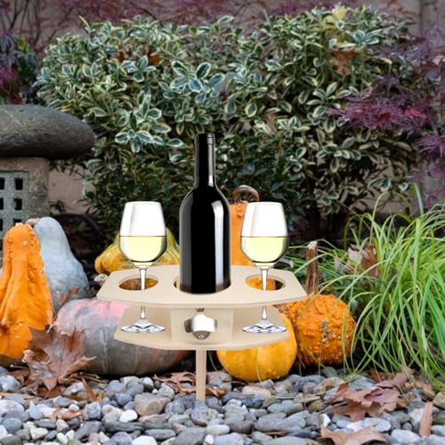 1pc Wooden Wine Rack Outdoor Picnic Beer Rack Drink Storage Detachable Garden Decor Natural Bottle Holder