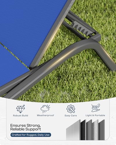 Adjustable Patio Chaise Lounge Chair, Outdoor Pool Lounger for Sunbathing & Tanning, All-Weather Textilene Sun Bed for Beach, Porch & Deck, Rust-Proof Aluminum Frame, Cobalt Blue - color: Cobalt Blue, size: 1 Piece