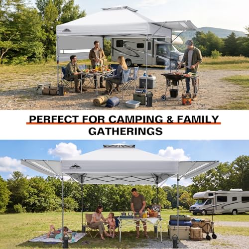 EAGLE PEAK 17x10 Pop up Gazebo Canopy Tent Outdoor Instant Canopy Shelter with Adjustable Dual Half Awnings (White) - color: White