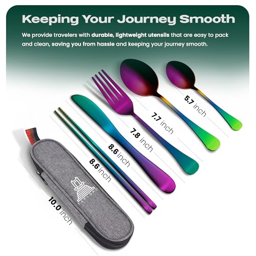 Taplord Portable Travel Silverware Set With Case, Includes 5 Pcs of Travel Utensils With Case, Stainless Steel Flatware Set For Camping, Easy to Travel, Lightweight (Multi) - color: Multicolor, size: 5 Pieces
