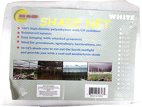 SUN GUARD 7' x 20' White Sunshade Net | UV-Stabilized & 70-75% Sunlight Blockage | Reinforced, Double-Stitched Corners | 7 ft x 20 ft (2.1 m x 6.1 m) | Lightweight & Easy Hanging - color: White, size: 7' x 20'