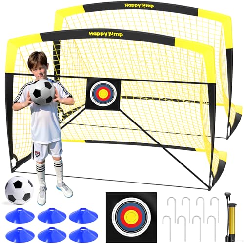 Happy Jump 7x5 FT & 5x3.6 FT Portable Soccer Goal for Youth Players Ages 6–14, Large-Frame Design Built for Long-Term Development, Easy Setup for Backyard, Park or School Training - style: 7x5 FT, 2 Set Upgrade