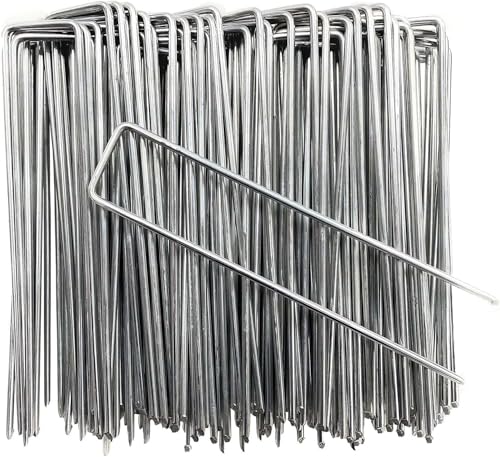 Petgrow 6 Inch Garden Stakes Galvanized Landscape Staples,U-Type Turf Staples for Artificial Grass, Rust Proof Sod Pins Stakes for Securing Fences Weed Barrier, Outdoor Wires Cords Tents Tarps - size: 50 Pack
