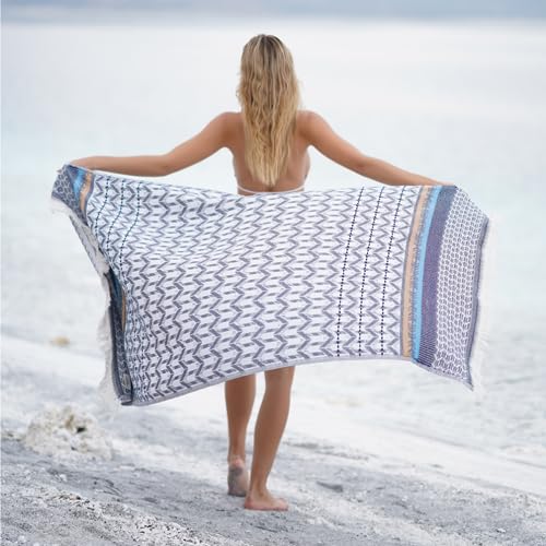 BAGNO MILANO Beach Towels Organic Turkish Cotton Soft, Quick Dry Oversized Turkish Towel Throw Blanket for Beach, Yoga, Spa, Pool (Beach Towel, Myra Blue) - color: Myra Blue