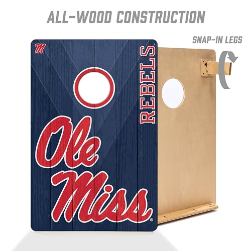YouTheFan NCAA 2’ x 3’ Wood Cornhole Game with Logo Bags - color: Mississippi Rebels, size: 2' X 3'