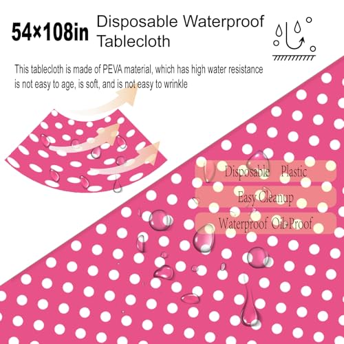4 Pack Pink Polka Dot Tablecloth,Pink and White Tablecloths Disposable Plastic Rectangular Picnic Table Cover,Suitable for Rectangular Tables(54 x 108 Inches) - color: Polka Dot Pink, size: 54" x 108" Rectangular (4 Pack)