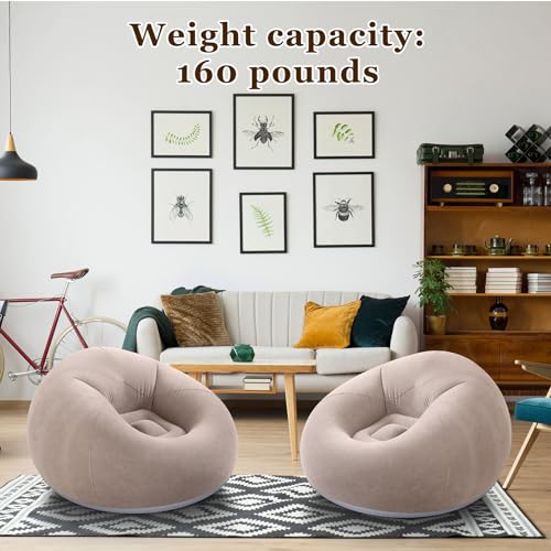 Realspring Inflatable Bean Bag Chairs Outdoor Blow up Camping Chairs Inflatable Lazy Sofa Folding Portable Bean Bag Loungers Couch for Movie Night(Coffee,2 Pcs) - color: Coffee