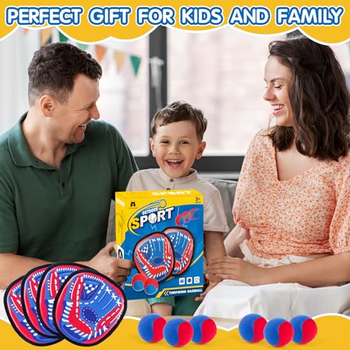 Toss and Catch Ball Set Outdoor Games for Kids, Beginner Toddler Baseball Training Glove Sticky Ball Catch Toys, Beach Pool Yard Games Toys for Kids and Family, Baseball Gift for Boys Girls Ages 3-12