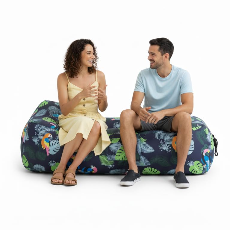 Inflatable Lounger with No-Pump Setup, Floating Portable Air Chair, Ripstop Polyester, Stability Peg for Beach, Camping, Festivals, Tailgating (Parrot-Toucan) - style: Parrot-Toucan
