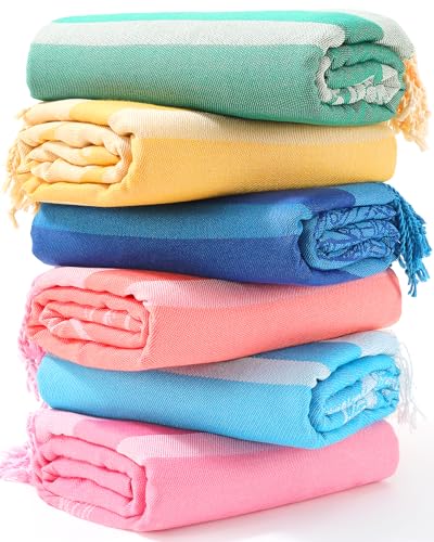 Genovega 6 Packs Oversized Turkish Beach Towel 74"x38" Thin Quick Dry Sand Free Pool Swim Towels Large XL Adult Clearance Blanket Travel Vacation Accessories Essentials Mulite Shark Turtle - color: Shark Turtle Flamingo Coconut Tree Pineapple Lobster