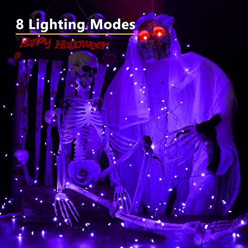 Brizled Halloween Fairy Lights, 2 Pack Total 78FT 240 LED Purple Fairy Lights, 8 Modes Solar Powered Purple Light, Twinkle Outdoor Halloween Light String for Outside Party Home Decor Black Wire - color: Purple