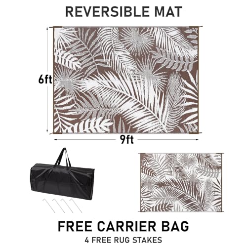 HiiARug Outdoor Rug 6x9Ft Outdoor Plastic Straw Rug Waterproof Outdoor Rugs for Patios Clearance Large Reversible Patio Mat Outdoor Area Rug for Patios Deck Beach RV Camper Backyard,Brown&White - color: Brown, size: 6' x 9' (Rectangular)