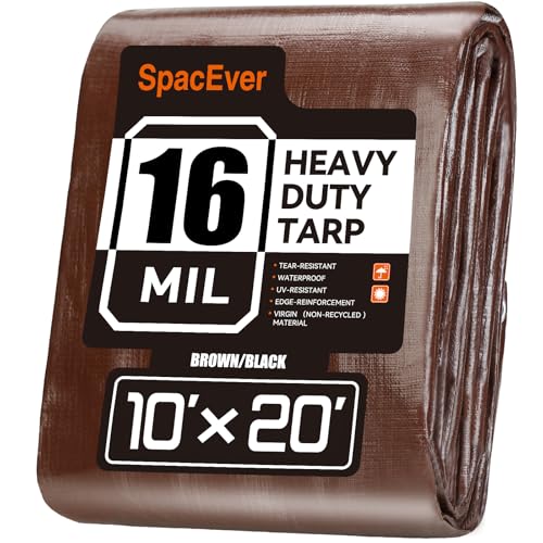 10x20 FT Tarp Waterproof, 16 Mil Tarps Heavy Duty Waterproof Multipurpose Protective Cover UV Resistant Rip & Tear Resistant with Grommets Reversible for Home Boats Cars Camping - color: Brown/Black, size: 10x20