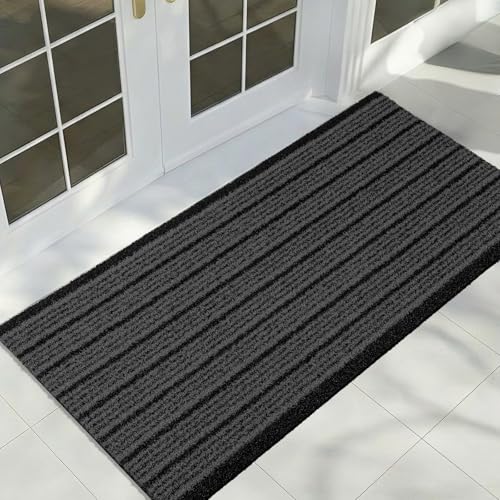 Outdoor Front Door Mat 24" x 48", Dirt Trapping Outside Entrance Rug, Non Slip Shoe Scraper, Heavy Duty Commercial Rug for Patio, Garage, Traffic Area, Office, Roll Packing - color: Grey, size: 24" x 48"