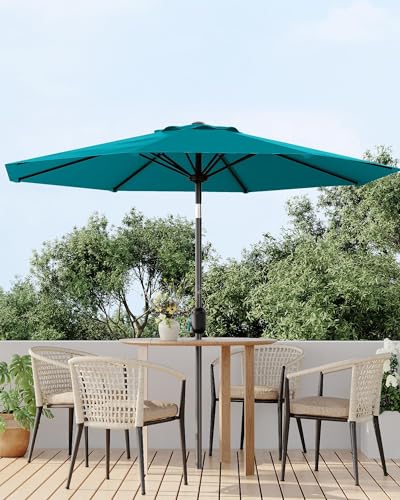 GarveeLife Outdoor Patio Umbrella, Table Market Umbrella with Push Button Tilt and Crank, 8 Sturdy Ribs UV Protection Waterproof for Garden, Deck, Backyard, Pool - color: Turquoise Blue, size: 9FT