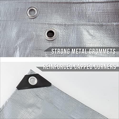 CARTMAN Finished Size 8x10 Feet Extra Thick 16 Mil Ultra Heavy Duty Poly Tarp, Multipurpose Protective Cover, UV Resistant, Waterproof Poly Tarpaulin with Reinforced Edges - color: Silver/Black 16mil, size: 8'×10'