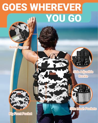 Soft Cooler Backpack 30 Cans/45 Cans, Backpack Coolers Insulated Leak Proof Thermal Lunch Backpack for Men Work Small Cooler Bag Beach Travel Picnic Drink Beverage Beer - color: Cow Print, size: 45 Cans