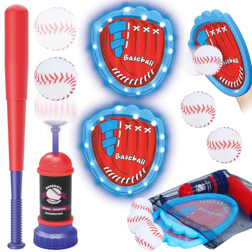 Gifts2U Baseball Toss and Catch Game Set - Indoor Outdoor Sports Toy with 2 Catch Paddles, 3 Sticky Balls, Baseball Bat, Pitching Machine and Storage Bag, Perfect for Backyard Fun Family Games